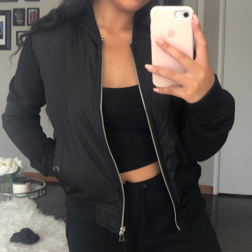 Black Bomber Jacket w/ Sweater Sleeves